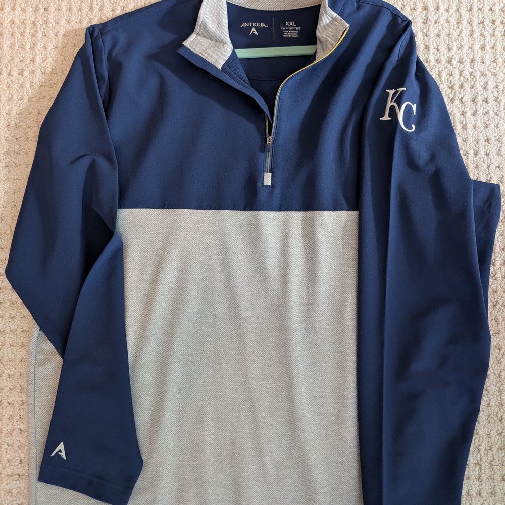 Antigua Blue and Light Gray Quarter-Zip Jacket